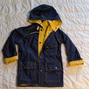 🌧️ Kids Navy & Yellow Raincoat – Hooded Waterproof Jacket
